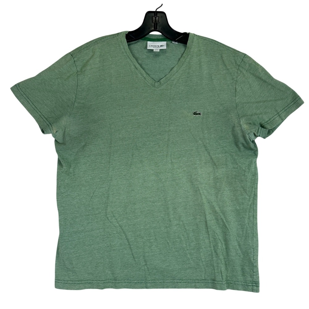 Lacoste Regular Fit Micro stripe V-Neck T-Shirt Mens XL Green Preppy‎ Casual